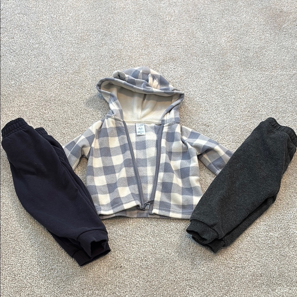 Plaid Hooded Jacket with Pants Set